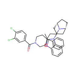 Cc1nc2ccccc2n1C1C[C@@H]2CC[C@H](C1)N2CCC1(c2ccccc2)CCN(C(=O)c2ccc(Cl)c(Cl)c2)CC1 ZINC000071295528