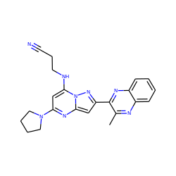 Cc1nc2ccccc2nc1-c1cc2nc(N3CCCC3)cc(NCCC#N)n2n1 ZINC000199071790