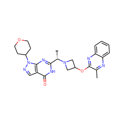 Cc1nc2ccccc2nc1OC1CN([C@@H](C)c2nc3c(cnn3C3CCOCC3)c(=O)[nH]2)C1 ZINC001772655455