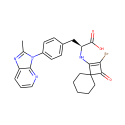 Cc1nc2cccnc2n1-c1ccc(C[C@H](NC2=C(Br)C(=O)C23CCCCC3)C(=O)O)cc1 ZINC000100077459