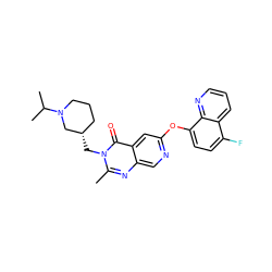 Cc1nc2cnc(Oc3ccc(F)c4cccnc34)cc2c(=O)n1C[C@H]1CCCN(C(C)C)C1 ZINC000073312541