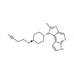 Cc1nc2cnc3[nH]ccc3c2n1[C@H]1CC[C@H](NCCC#N)CC1 ZINC000254135198