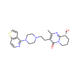 Cc1nc2n(c(=O)c1CCN1CCN(c3nccc4sccc34)CC1)CCC[C@H]2O ZINC001772612649