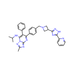 Cc1nc2nc(-c3ccc(CN4CC(c5n[nH]c(-c6ccccn6)n5)C4)cc3)c(-c3ccccc3)c(NC(C)C)n2n1 ZINC000261078586