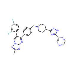 Cc1nc2nc(-c3ccc(CN4CCC(c5n[nH]c(-c6cnccn6)n5)CC4)cc3)c(-c3ccc(F)cc3F)cn2n1 ZINC000166771996