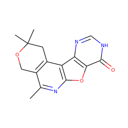 Cc1nc2oc3c(=O)[nH]cnc3c2c2c1COC(C)(C)C2 ZINC000009165183