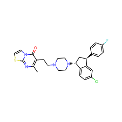 Cc1nc2sccn2c(=O)c1CCN1CCN([C@@H]2C[C@@H](c3ccc(F)cc3)c3cc(Cl)ccc32)CC1 ZINC000022940792