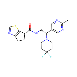 Cc1ncc([C@@H](CNC(=O)[C@@H]2CCc3ncsc32)N2CCC(F)(F)CC2)cn1 ZINC000223942644