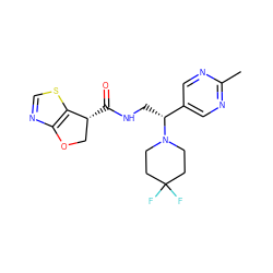 Cc1ncc([C@@H](CNC(=O)[C@@H]2COc3ncsc32)N2CCC(F)(F)CC2)cn1 ZINC000223956144