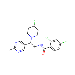 Cc1ncc([C@@H](CNC(=O)c2ccc(Cl)cc2Cl)N2CCC(Cl)CC2)cn1 ZINC000207649465