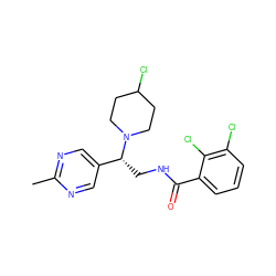 Cc1ncc([C@@H](CNC(=O)c2cccc(Cl)c2Cl)N2CCC(Cl)CC2)cn1 ZINC000207649354