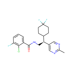 Cc1ncc([C@@H](CNC(=O)c2cccc(F)c2Cl)C2CCC(F)(F)CC2)cn1 ZINC000217375067