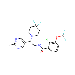 Cc1ncc([C@@H](CNC(=O)c2cccc(OC(F)F)c2Cl)N2CCC(F)(F)CC2)cn1 ZINC000207685092