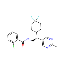 Cc1ncc([C@@H](CNC(=O)c2ccccc2Cl)C2CCC(F)(F)CC2)cn1 ZINC000217374684