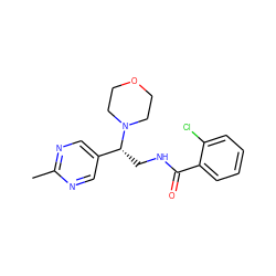 Cc1ncc([C@@H](CNC(=O)c2ccccc2Cl)N2CCOCC2)cn1 ZINC000207613429