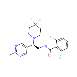 Cc1ncc([C@H](CNC(=O)c2c(Cl)cccc2Cl)N2CCC(F)(F)CC2)cn1 ZINC001772587125