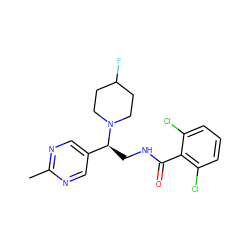 Cc1ncc([C@H](CNC(=O)c2c(Cl)cccc2Cl)N2CCC(F)CC2)cn1 ZINC001772578730