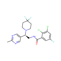 Cc1ncc([C@H](CNC(=O)c2cc(F)cc(Cl)c2Cl)N2CCC(F)(F)CC2)cn1 ZINC001772588632