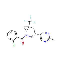 Cc1ncc([C@H](CNC(=O)c2ccccc2Cl)CC2(C(F)(F)F)CC2)cn1 ZINC000217388801