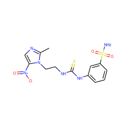 Cc1ncc([N+](=O)[O-])n1CCNC(=S)Nc1cccc(S(N)(=O)=O)c1 ZINC000103290186