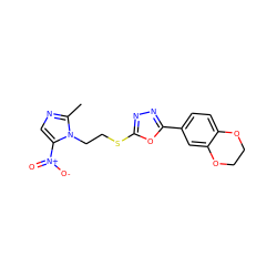 Cc1ncc([N+](=O)[O-])n1CCSc1nnc(-c2ccc3c(c2)OCCO3)o1 ZINC000095605576