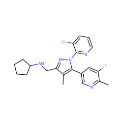 Cc1ncc(-c2c(C)c(CNC3CCCC3)nn2-c2ncccc2Cl)cc1F ZINC000040875487