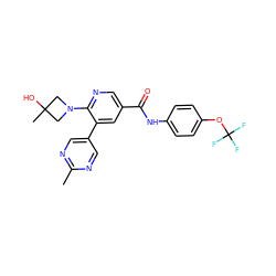 Cc1ncc(-c2cc(C(=O)Nc3ccc(OC(F)(F)F)cc3)cnc2N2CC(C)(O)C2)cn1 ZINC000224394024