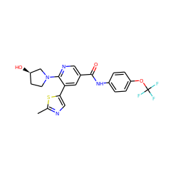 Cc1ncc(-c2cc(C(=O)Nc3ccc(OC(F)(F)F)cc3)cnc2N2CC[C@@H](O)C2)s1 ZINC000224416674