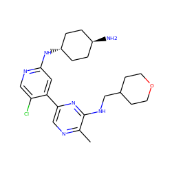 Cc1ncc(-c2cc(N[C@H]3CC[C@H](N)CC3)ncc2Cl)nc1NCC1CCOCC1 ZINC000261088685