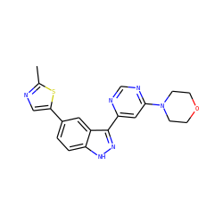 Cc1ncc(-c2ccc3[nH]nc(-c4cc(N5CCOCC5)ncn4)c3c2)s1 ZINC000225559829