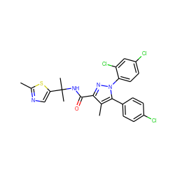 Cc1ncc(C(C)(C)NC(=O)c2nn(-c3ccc(Cl)cc3Cl)c(-c3ccc(Cl)cc3)c2C)s1 ZINC000072112706