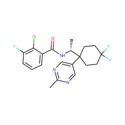 Cc1ncc(C2([C@@H](C)NC(=O)c3cccc(F)c3Cl)CCC(F)(F)CC2)cn1 ZINC000473194810