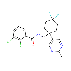 Cc1ncc(C2(CNC(=O)c3cccc(Cl)c3Cl)CCC(F)(F)CC2)cn1 ZINC000217367161