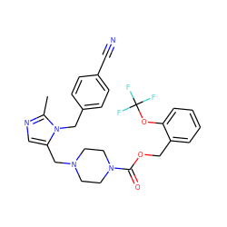 Cc1ncc(CN2CCN(C(=O)OCc3ccccc3OC(F)(F)F)CC2)n1Cc1ccc(C#N)cc1 ZINC000013444558