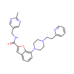 Cc1ncc(CNC(=O)c2cc3cccc(N4CCN(CCc5ccccn5)CC4)c3o2)cn1 ZINC000114869480