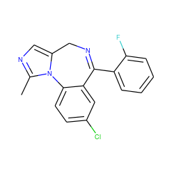 Cc1ncc2n1-c1ccc(Cl)cc1C(c1ccccc1F)=NC2 ZINC000095626706