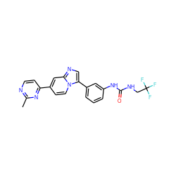 Cc1nccc(-c2ccn3c(-c4cccc(NC(=O)NCC(F)(F)F)c4)cnc3c2)n1 ZINC000139521296