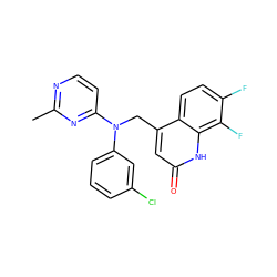 Cc1nccc(N(Cc2cc(=O)[nH]c3c(F)c(F)ccc23)c2cccc(Cl)c2)n1 ZINC000073197128