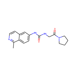 Cc1nccc2cc(NC(=O)NCC(=O)N3CCCC3)ccc12 ZINC001772642499