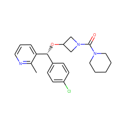 Cc1ncccc1[C@H](OC1CN(C(=O)N2CCCCC2)C1)c1ccc(Cl)cc1 ZINC000073275769