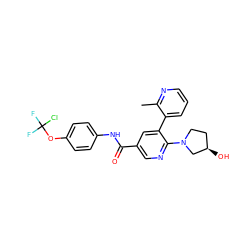 Cc1ncccc1-c1cc(C(=O)Nc2ccc(OC(F)(F)Cl)cc2)cnc1N1CC[C@@H](O)C1 ZINC001772603984