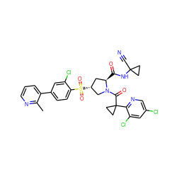 Cc1ncccc1-c1ccc(S(=O)(=O)[C@@H]2C[C@@H](C(=O)NC3(C#N)CC3)N(C(=O)C3(c4ncc(Cl)cc4Cl)CC3)C2)c(Cl)c1 ZINC000211024359