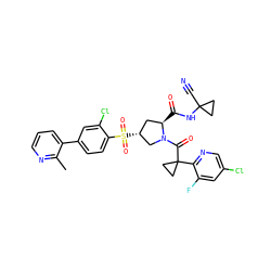 Cc1ncccc1-c1ccc(S(=O)(=O)[C@@H]2C[C@@H](C(=O)NC3(C#N)CC3)N(C(=O)C3(c4ncc(Cl)cc4F)CC3)C2)c(Cl)c1 ZINC000211114410