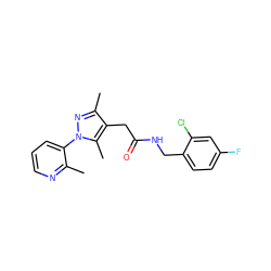 Cc1ncccc1-n1nc(C)c(CC(=O)NCc2ccc(F)cc2Cl)c1C ZINC000095565350