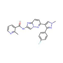 Cc1ncccc1C(=O)Nc1cn2nc(-c3cn(C)nc3-c3ccc(F)cc3)ccc2n1 ZINC001772601771