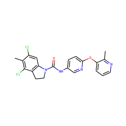 Cc1ncccc1Oc1ccc(NC(=O)N2CCc3c2cc(Cl)c(C)c3Cl)cn1 ZINC000029489012