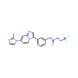 Cc1nccn1-c1ccn2c(-c3cccc(NC(=O)NCC(F)(F)F)c3)cnc2c1 ZINC000169704630