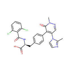 Cc1nccn1-c1cnn(C)c(=O)c1-c1ccc(C[C@H](NC(=O)c2c(Cl)cccc2Cl)C(=O)O)cc1 ZINC000029127607