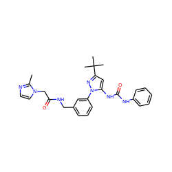 Cc1nccn1CC(=O)NCc1cccc(-n2nc(C(C)(C)C)cc2NC(=O)Nc2ccccc2)c1 ZINC000058506479