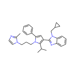 Cc1nccn1CCCn1c(-c2ccccc2)cc(-c2nc3ccccc3n2CC2CC2)c1C(C)C ZINC000169353311